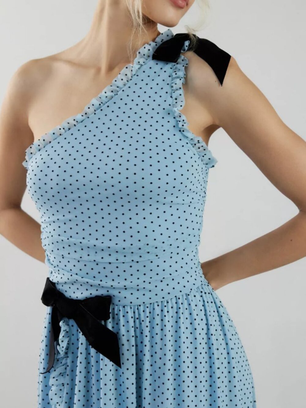 Urban Outfitters NWT Size Large Virginia One Shoulder Bow Detail Midi Dress - Picture 11 of 13